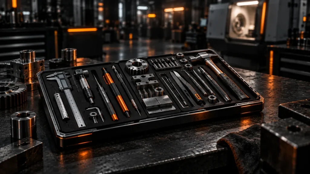 Industrial toolkit visual for manufacturing SEO content creation