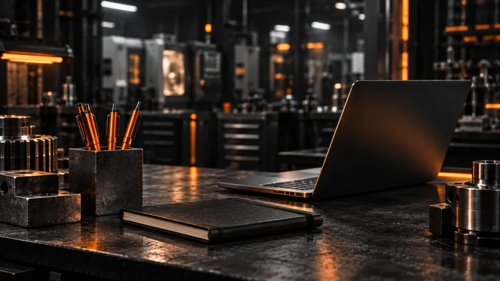Industrial editorial visual for SEO content best practices for manufacturers