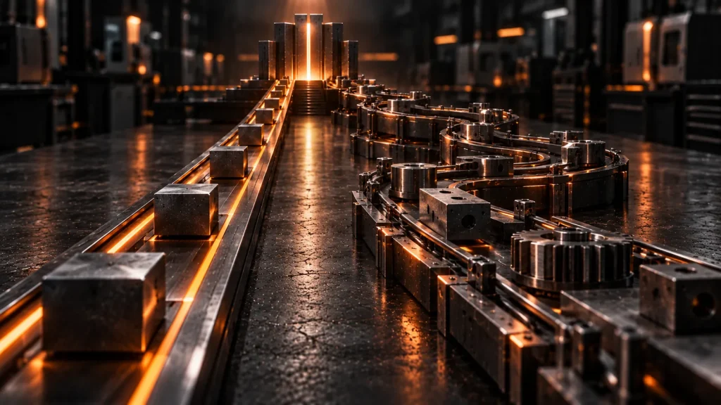 Two industrial paths representing SEO and Google Ads